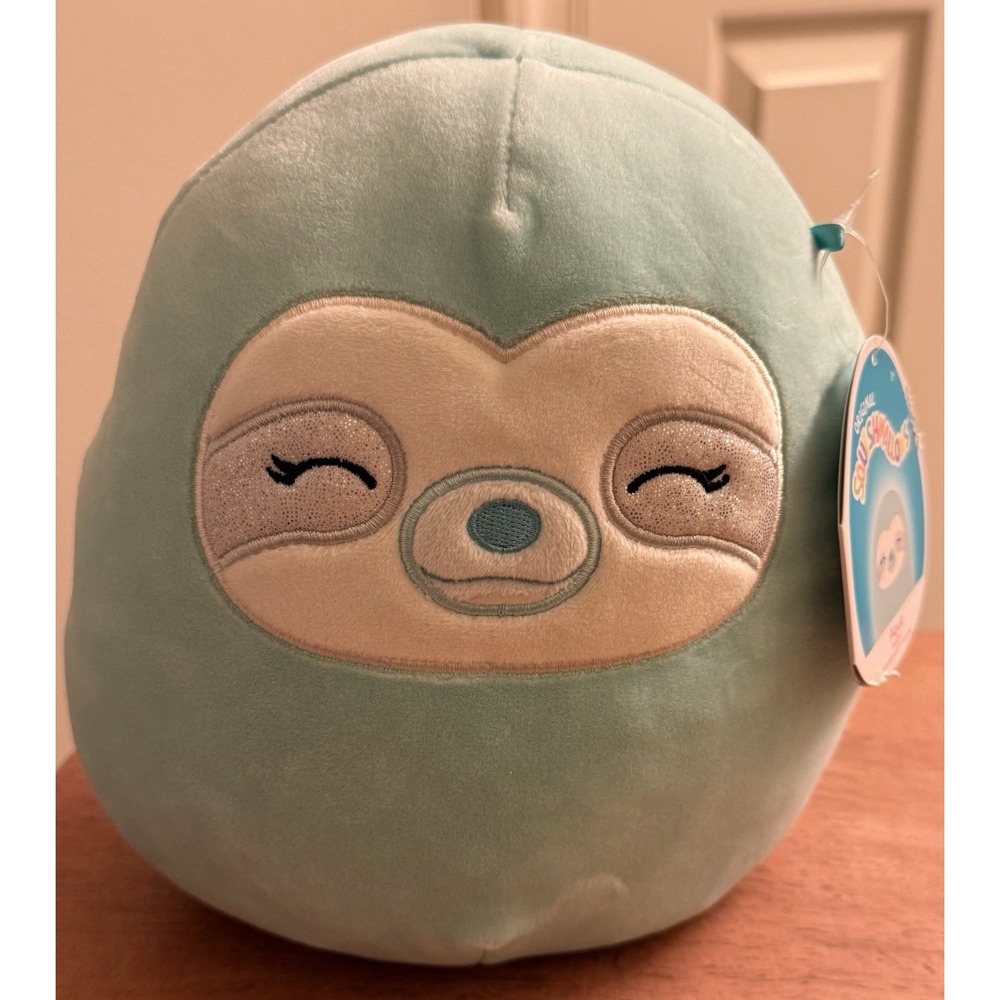 New Squishmallows 8" AQUA The Blue Sloth Closed Eyes RARE Plush KellyToy New